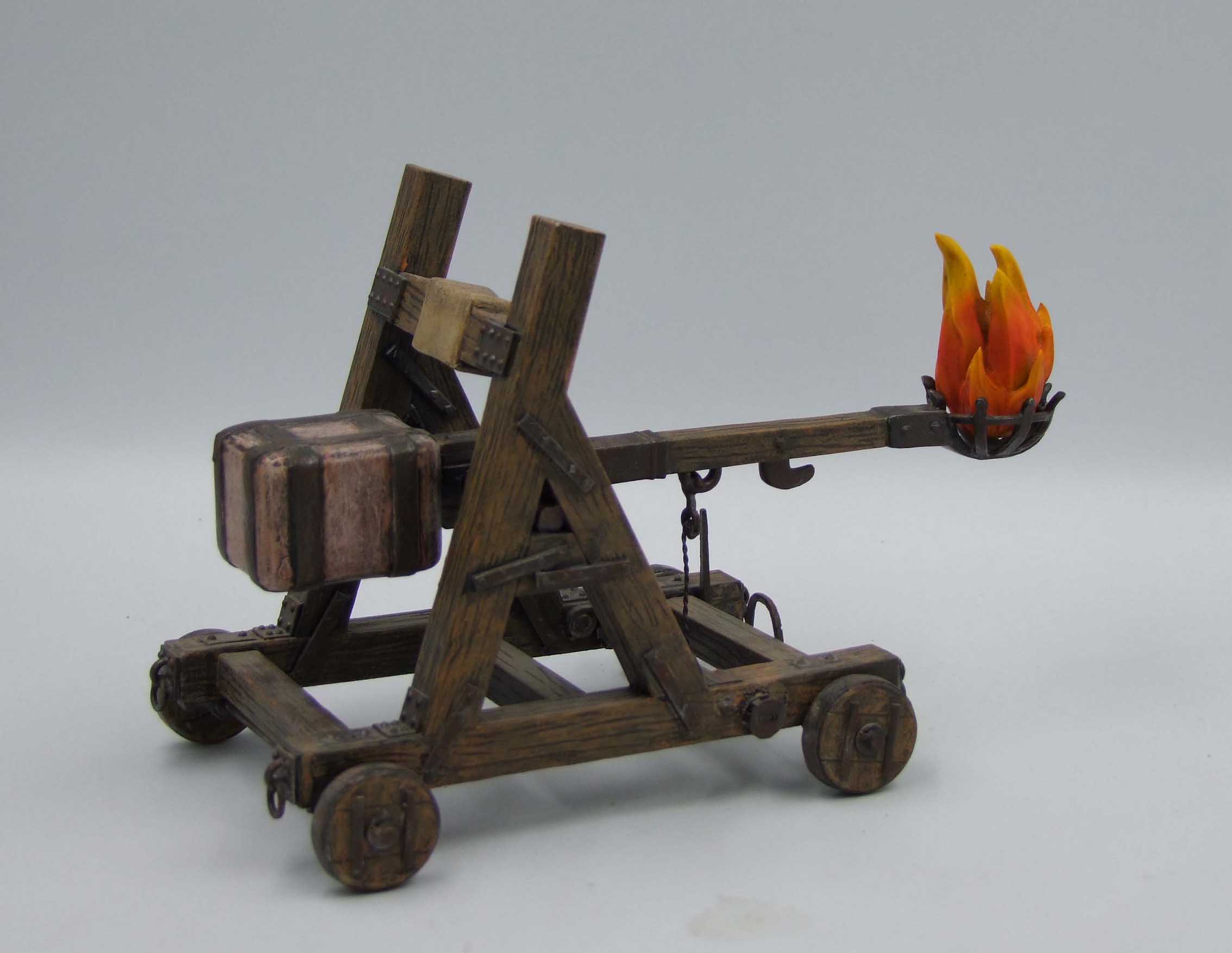 roman catapult with fireball